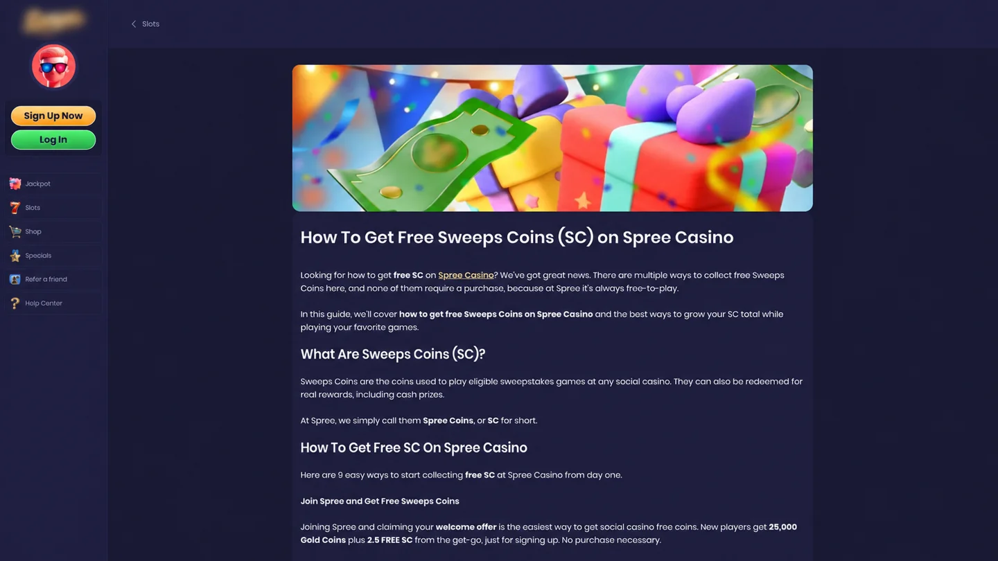 Spree’s published free Sweeps Coins guide